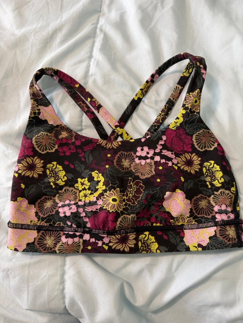 lululemon athletica Floral Strappy Sports Bra in Black, Pink and Yellow size 4